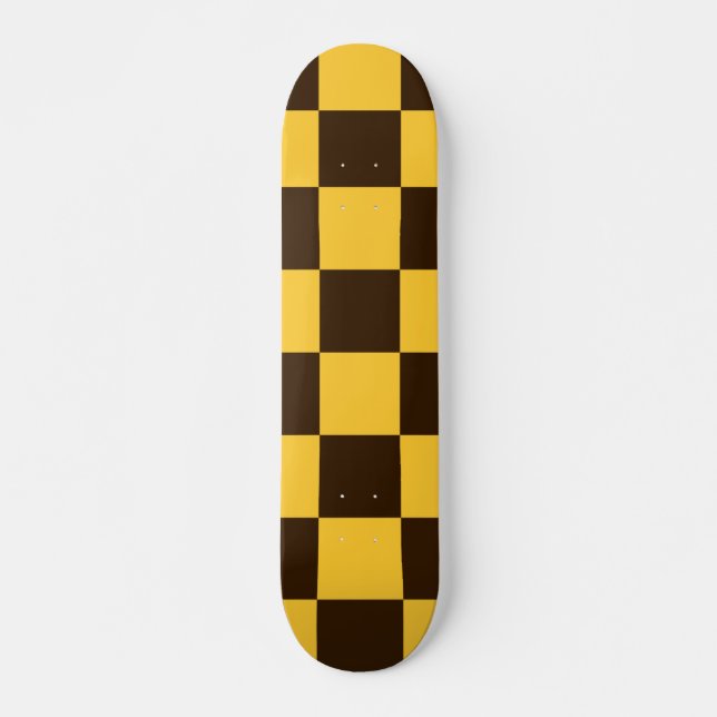 Retro Black and Yellow Checkered Pattern  Skateboard (Front)