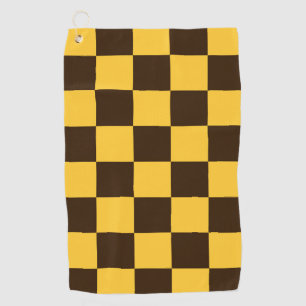 Retro Black and Yellow Checkered Squares Pattern  Golf Towel
