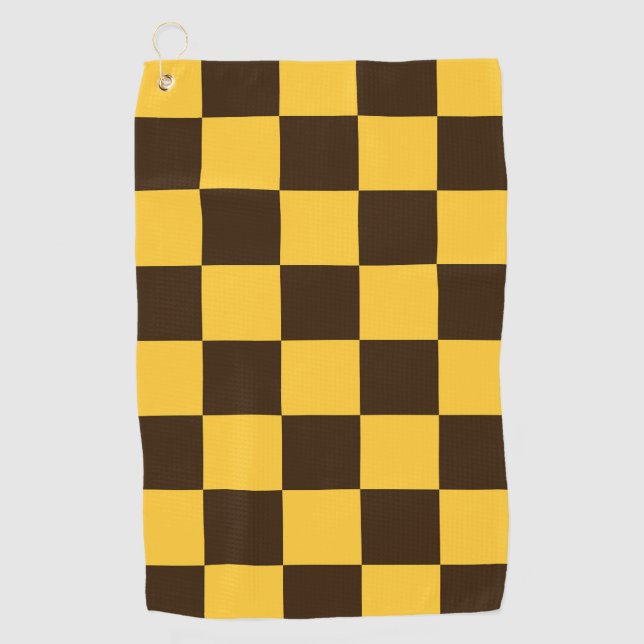 Retro Black and Yellow Checkered Squares Pattern  Golf Towel (Front)