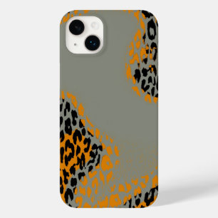 Retro black and yellow leopard print on gray Case-Mate iPhone 14 plus case