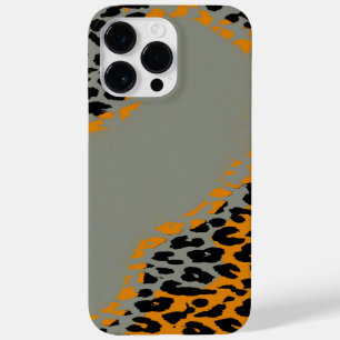 Retro black and yellow leopard print on gray Case-Mate iPhone 14 pro max case