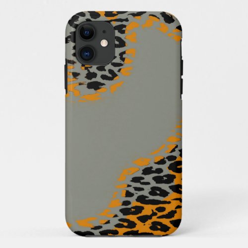 Retro black and yellow leopard print on grey iPhone 11 case