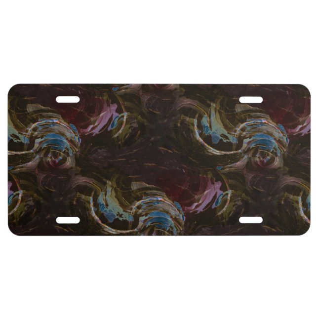 Retro Black Atomic Abstract License Plate (Front)