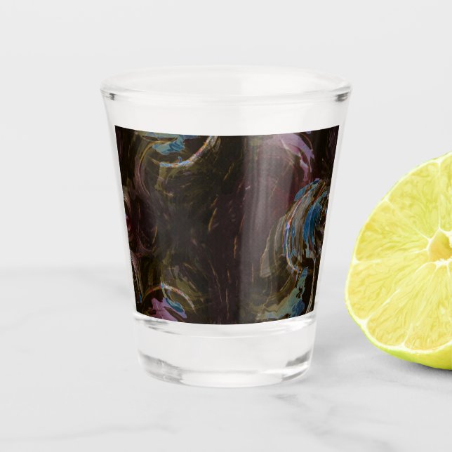 Retro Black Atomic Abstract Shot Glass (Front)