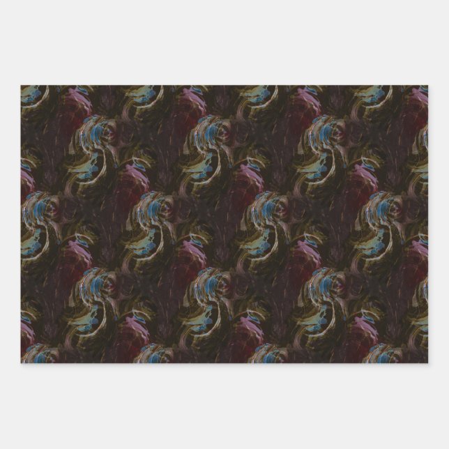 Retro Black Atomic Abstract Wrapping Paper Sheets (Front)