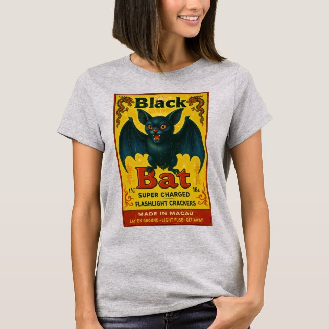 Retro Black Bat Macau Firecracker Tee (Front)