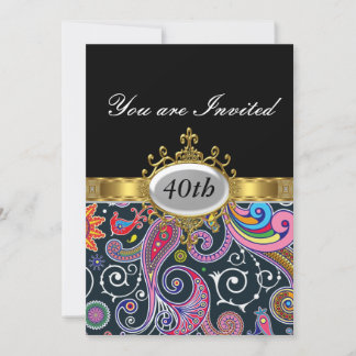 Retro Black  Birthday Party Glamour Invitation
