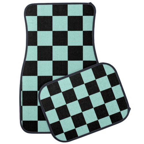 Retro Black Blue Checks Checkerboard Pattern    Car Floor Mat