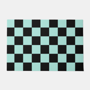 Retro Black Blue Checks Checkerboard Pattern Doormat