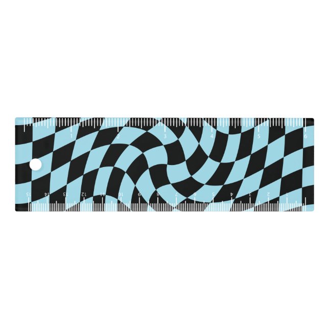 Retro Black Blue Dorm Warped Check Checkered   Ruler (Front)