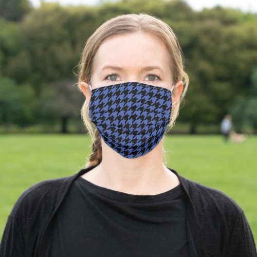 Retro Black Blue Hounds_tooth Weaving Pattern Adult Cloth Face Mask