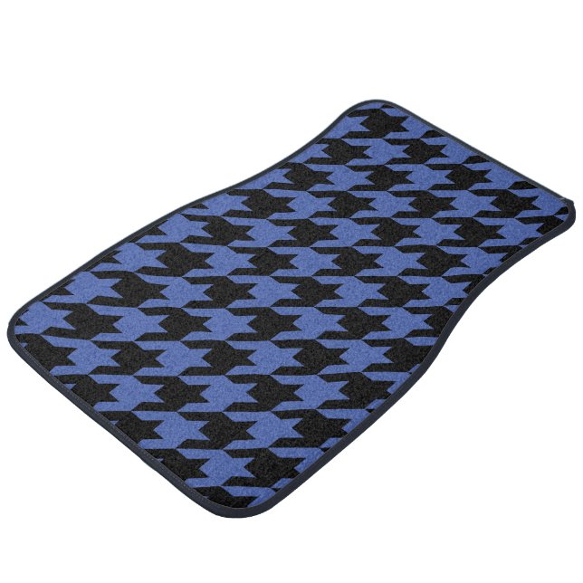 Retro Black Blue Houndstooth Weaving Pattern Car Floor Mat (Angled)