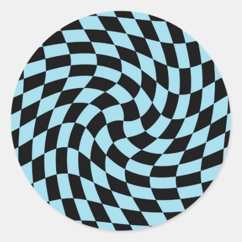 Retro Black Blue Warped Checks Checkered   Classic Round Sticker