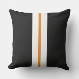 Retro Black Bright Orange White Racing Stripes  Outdoor Pillow