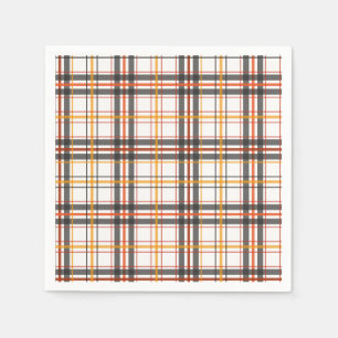 Retro Black, Brown & Orange Plaid Paper Napkins