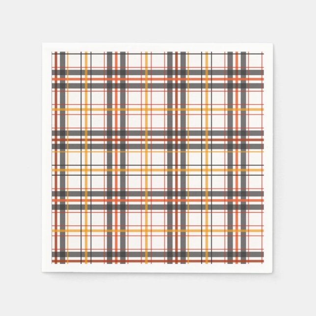 Retro Black, Brown & Orange Plaid Paper Napkins (Front)