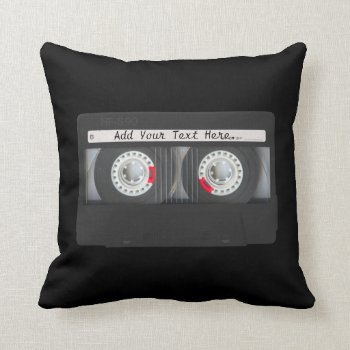 Retro Black Cassette Tape Throw Pillow by ChicPink at Zazzle