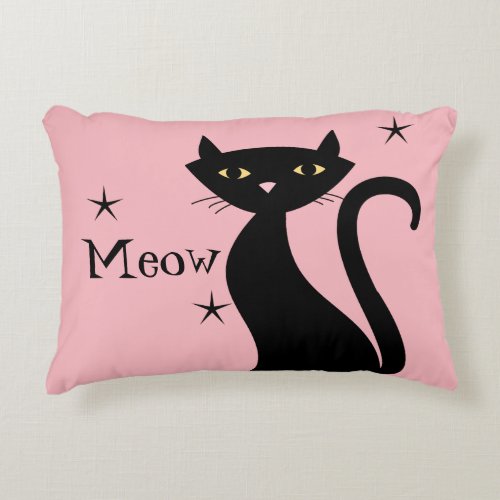 Retro Black Cat Accent Pillow