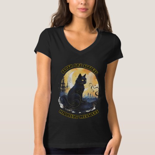 Retro Black Cat Cute Society Midnight Meowers T_Shirt