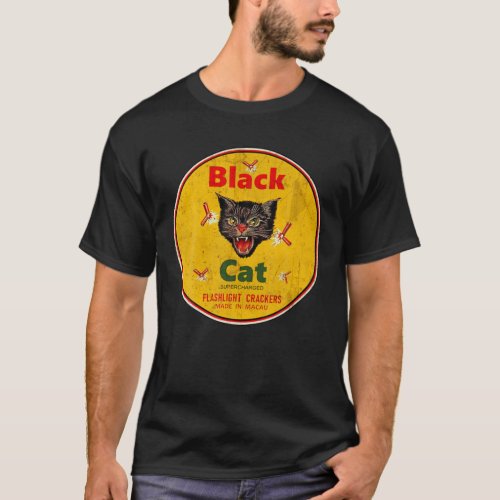 Retro Black Cat Firecrackers Vintage T_Shirt