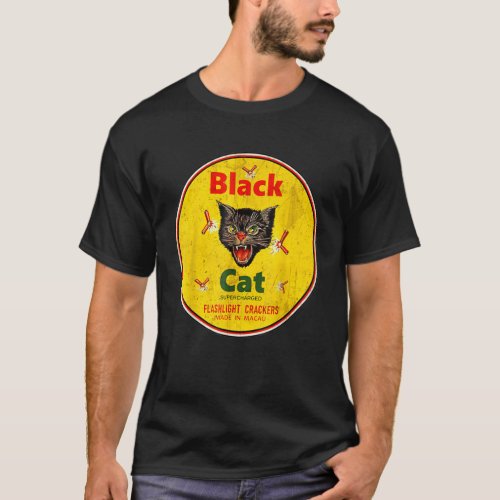 Retro Black Cat Firecrackers Vintage T_Shirt