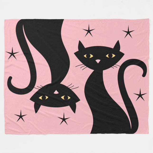 Retro Black Cat Fleece Blanket (Front (Horizontal))