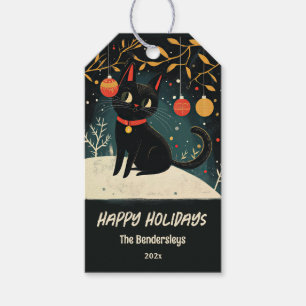 Retro Black Cat Fun Holiday Gift Tags