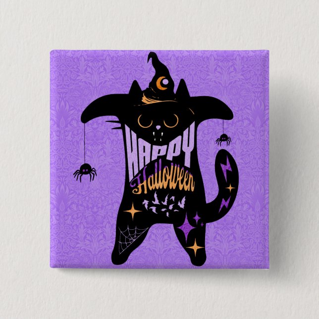 Retro Black Cat Funny Halloween   Button (Front)