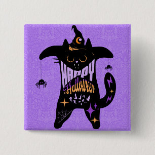 Retro Black Cat Funny Halloween   Button