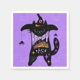 Retro Black Cat Funny Halloween Napkins