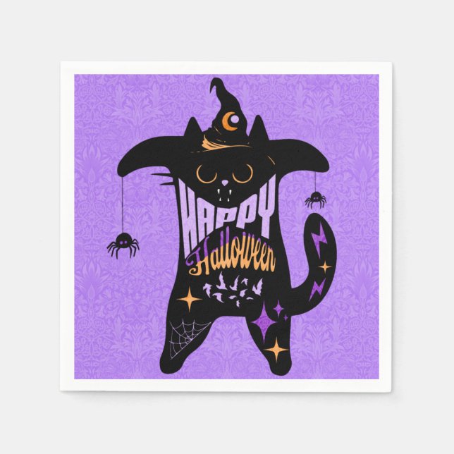 Retro Black Cat Funny Halloween  Napkins (Front)