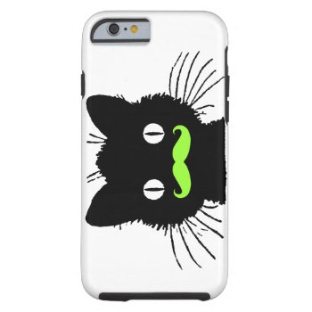 Retro Black Cat Funny Lime Green Mustache Tough Iphone 6 Case by MovieFun at Zazzle