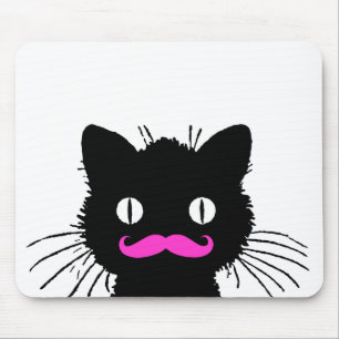 RETRO BLACK CAT FUNNY PINK MUSTACHE MOUSE PAD