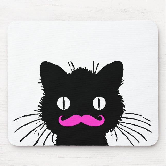 RETRO BLACK CAT FUNNY PINK MUSTACHE MOUSE PAD (Front)