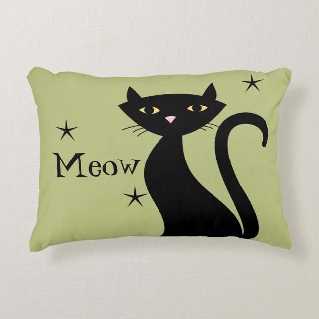 Retro Black Cat green Accent Pillow (Front)