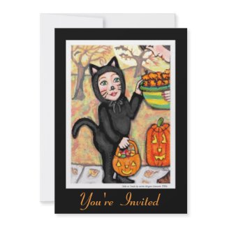 Retro Black Cat Halloween Costume Invitation invitation