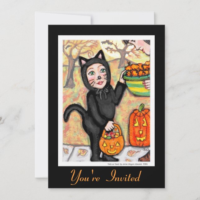 Retro Black Cat Halloween Costume Invitation (Front)