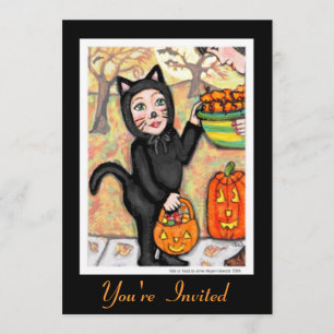 Retro Black Cat Halloween Costume Invitation