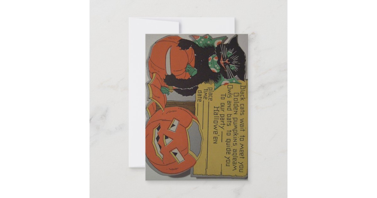 Retro Black Cat Halloween Party Invitation | Zazzle