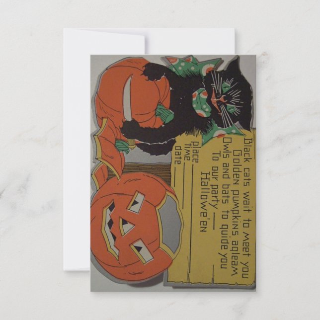 Retro Black Cat Halloween Party Invitation (Front)