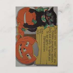 Retro Black Cat Halloween Party Invitation