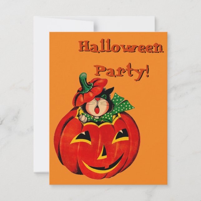 Retro Black Cat Halloween Party Invitations (Front)