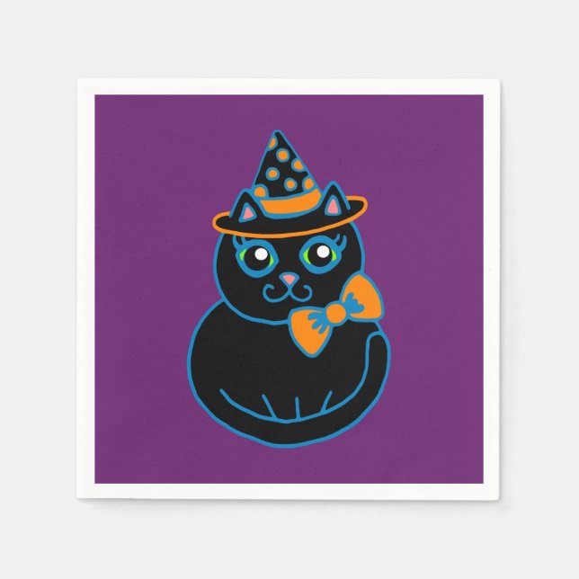 Retro Black Cat Halloween Party Napkins (Front)