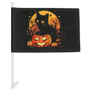 Retro Black Cat Halloween Pumpkin Car Flag