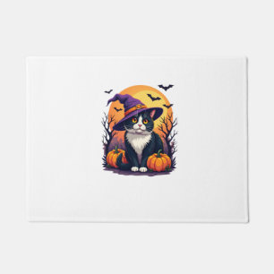 Retro Black Cat Halloween Pumpkin Costume For Men Doormat