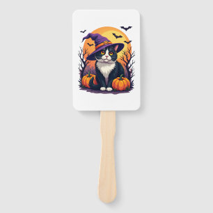 Retro Black Cat Halloween Pumpkin Costume For Men Hand Fan