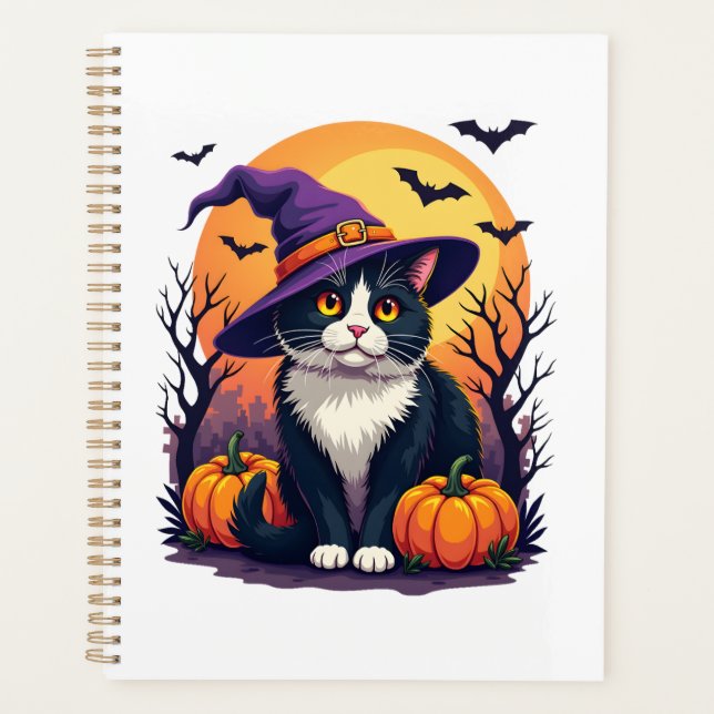 Retro Black Cat Halloween Pumpkin Costume For Men  Planner (Front)