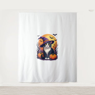 Retro Black Cat Halloween Pumpkin Costume For Men  Tapestry