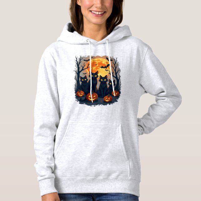 Retro Black Cat Halloween Pumpkin Costume For Wome Hoodie (Front)