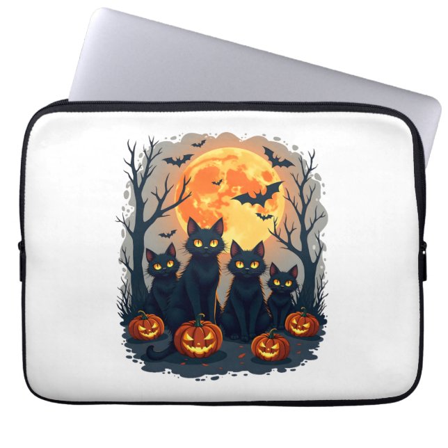 Retro Black Cat Halloween Pumpkin Costume For Wome Laptop Sleeve (Front)